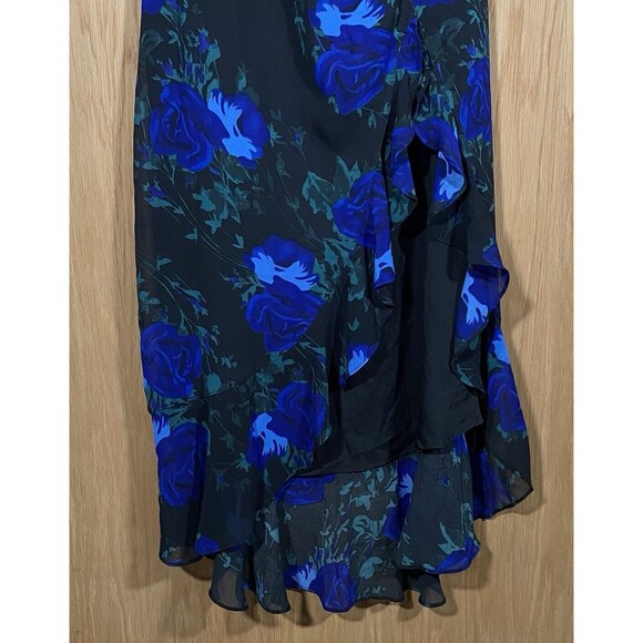 Lulus Elegant Entrance Rose Halter Dress Blue Black Wedding Asymmetrical Sz Lg - Picture 4 of 9